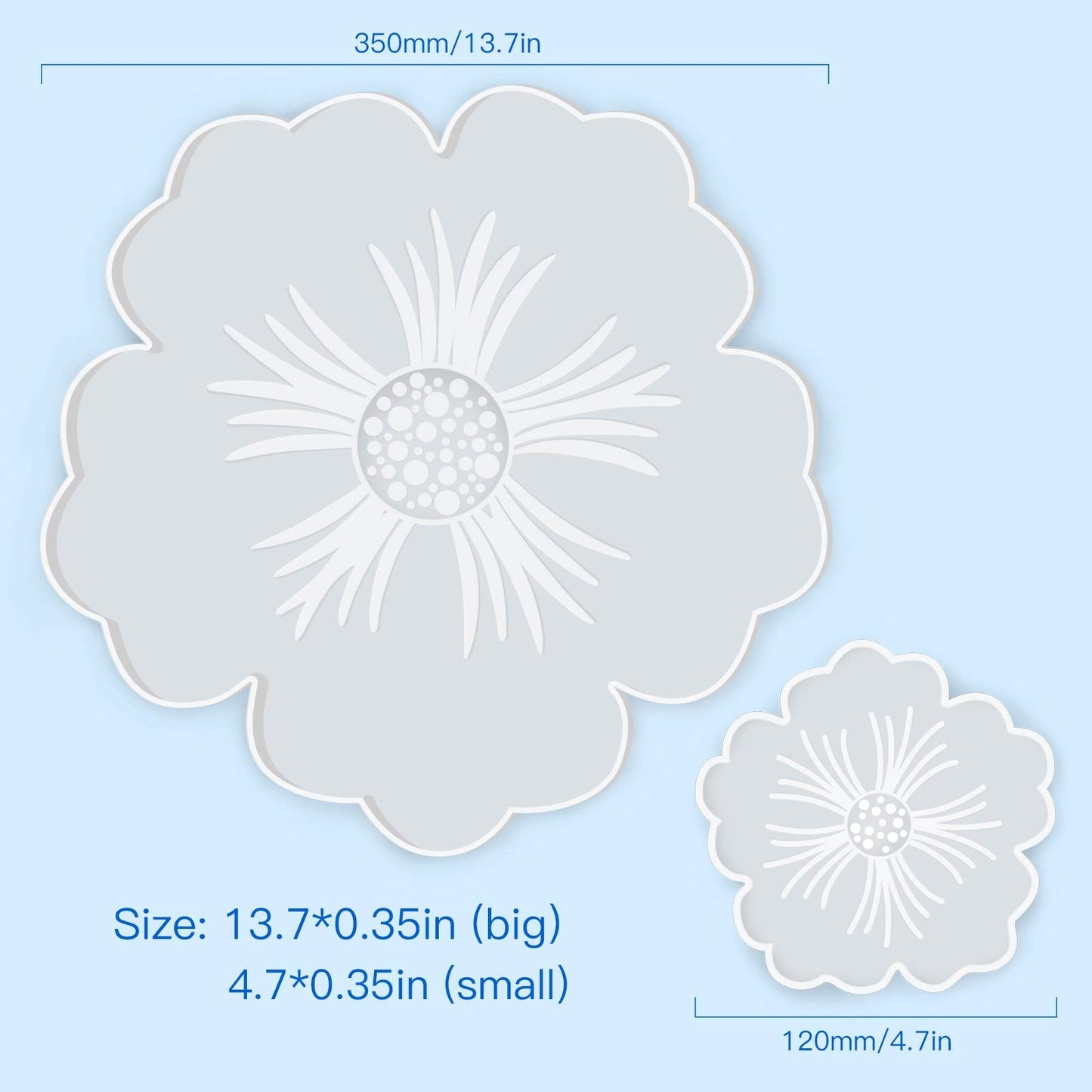 Panamalar Silicone Resin Molds, 1PCS Large Resin Tray Mold and 5PCS Coaster Molds for Resin Casting, Flower Shape Epoxy Resins Casting Molds for DIY, Home Decoration, Table Wine Tray-6 PCS