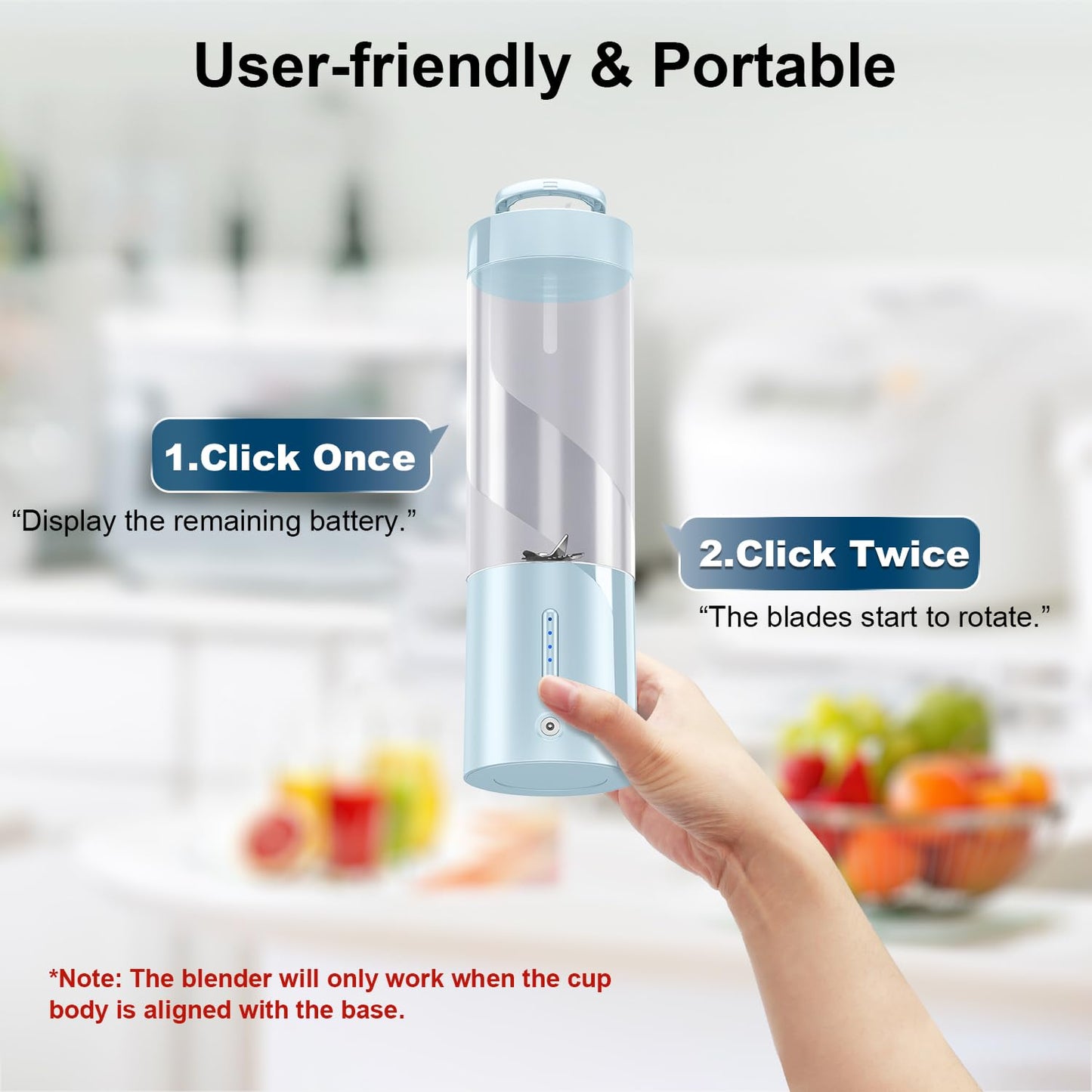Portable Blender Personal Juicer for Shakes and Smoothies - 20 OZ Electric Protein Shaker Bottle with Insulated Sleeve, Travel Lid, USB-C Rechargeable - Mini Small Blender Cup for Kitchen, Office, Gym