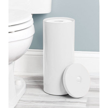 mDesign Plastic Floor Stand Toilet Paper Organizer with Cover, 3-Roll Space-Saving Tissue Storage for Bathroom - Fits Under Sink, Vanity, Shelf, in Cabinet, Corner - Aura Collection - White