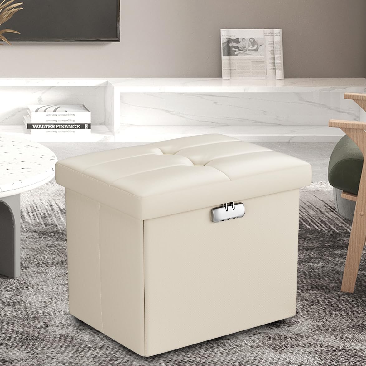 17 13 13 inch Tamfile Small Ottoman with Storage, x x Fireproof Safe Folding Ottoman with Lock for Important Documents