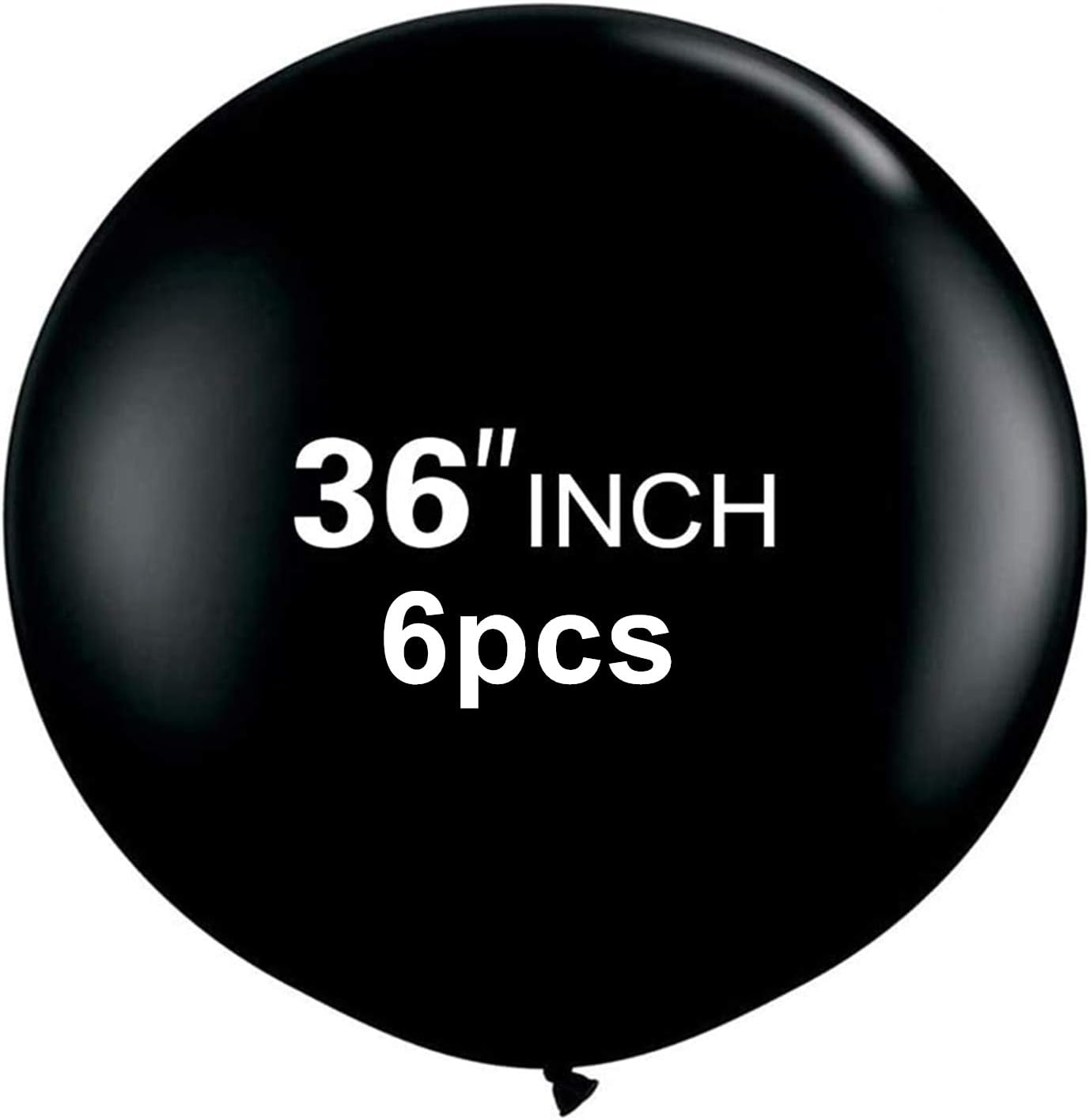 36 Inch Premium Helium Quality Latex Round Black Balloons, Giant Balloons for Event Decorations, 6pcs Black