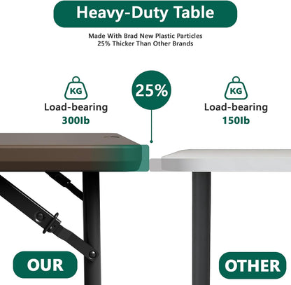 48" 24" Folding Table x - Heavy Duty Fold-in-Half Plastic Table with Adjustable Height, Portable Utility Tables