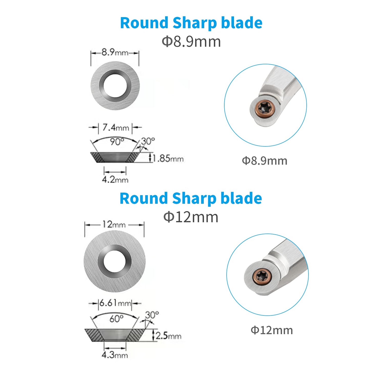 DEEFIINE 18 Pieces Tungsten Carbide Cutters Inserts Set for Wood Lathe Turning Tools Include 11 mm Square with Radius, 12 mm and 8.9 mm Round, 30 x 10 mm Diamond with Pointed Point,6 Pieces screws.