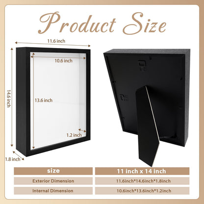 2 Pack Shadow Box Frame 11"x 14" Wood Deep Shadow Boxes Display Cases, Dried Flowers, Photos, Handicrafts Picture Frames for Wall Hanging Tabletop (Black, 11"x 14")
