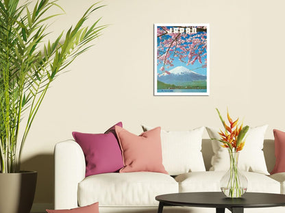 Japan - Mount Fuji in Spring - Vintage Travel Poster c.1960s - Cherry Tree Blossoms Fine Art Print (Unframed) 11x14in