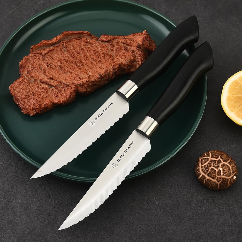 DURA LIVING Steak Knives Set of 4, Kitchen Knife Sets with Steel Blades for Precise Cutting, Lightweight Steak Knife Set Stainless Steel & Durable, Serrated Steak Knives