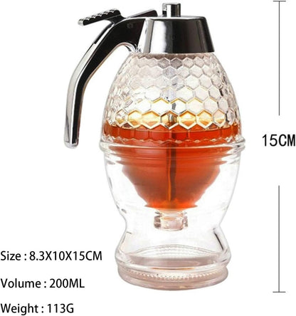 Squeeze Honey Dispenser, Plastic No Drip Maple Syrup Container, Juice Jar Bee Drip Dispenser, Honey Pot with Stand,