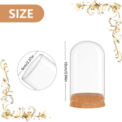 Kanlpeia 6 PCS Glass Dome with Cork, Decorative Jar & Bell Jar Display Cloche 2.37x3.94 in Clear Glass Cloche with Base for Miniatures, Succulents, Collectibles, Specimens & DIY Terrariums