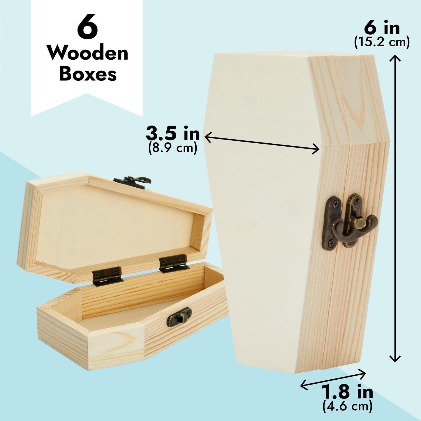 Bright Creations 6 Pack Unfinished Wood Coffin Box with Hinged Lids - Coffin Decor Mini Wooden Boxes for Crafts, Halloween Party Favors, and Decorations (6.1 x 3.5 x 1.8 in)