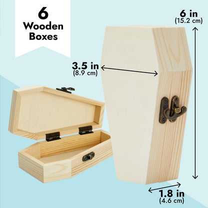 Bright Creations 6 Pack Unfinished Wood Coffin Box with Hinged Lids - Coffin Decor Mini Wooden Boxes for Crafts, Halloween Party Favors, and Decorations (6.1 x 3.5 x 1.8 in)