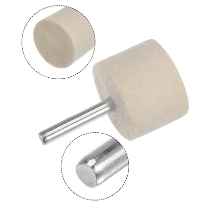 HARFINGTON 10pcs Wool Felt Mounted Mandrel Points 35mm Head 1/4 Inch Shank Cylinder Polishing Bits Burrs Felt Polishing Buffing Wheel for Rotary Tool