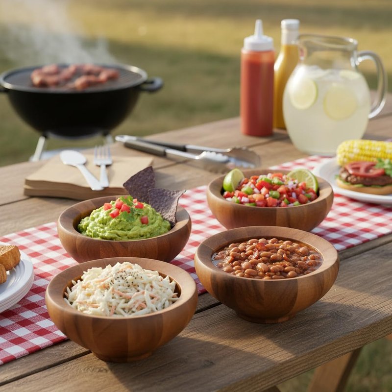 Nambe Yaro Individual Salad Bowls | Set of 4 | Serve Condiments, Dip, Sauce, Nuts, Olive, Salsa | Vegetable Prep Bowls | Made of Acacia Wood | Designed by Sean O’Hara (36-Oz)