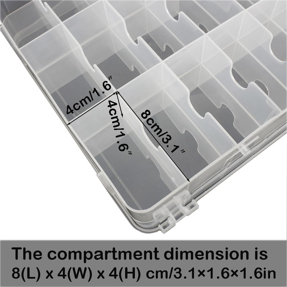 Double-Sided Sewing Organizer Box with 46 Grids - Clear Plastic Thread Storage Case for Embroidery Floss, Sewing Threads, Needles, Beads & Craft Supplies (Portable Craft Organization Container)