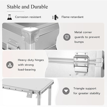 Gdsshuhung Portable Nail Desk with LED Mirror, Heavy Duty Foldable Manicure Table with 3 Drawers, Rolling Makeup Train Case Cosmetology Trolley on Wheels, Mobile Nail Tech Workstation (White)