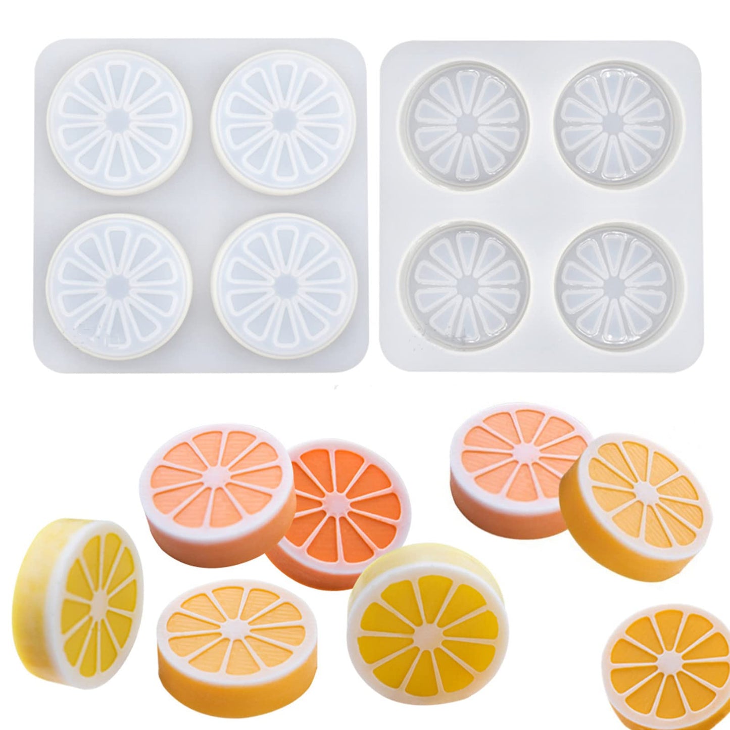 DD-life 2 Pcs 4 Cavity Lemon Slice Silicone Molds Orange Slice Silicone Molds for Handmade SoapCake Decorating DIY Fondant Candy Making Chocolate Pudding Mousse Cupcake Topper Birthday Party Moulds