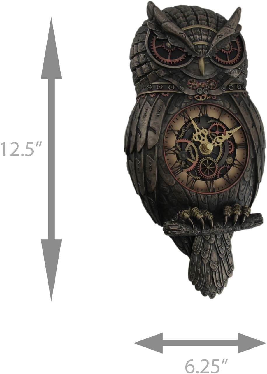 Veronese Design 12.5" Tall Steampunk Owl Pendulum Wall Clock Cold Cast Resin Antique Bronze Finish Wall Sculpture