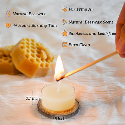 36PCS Pure Beeswax Tealight Candles, Natural Scent, Clear Cup,White
