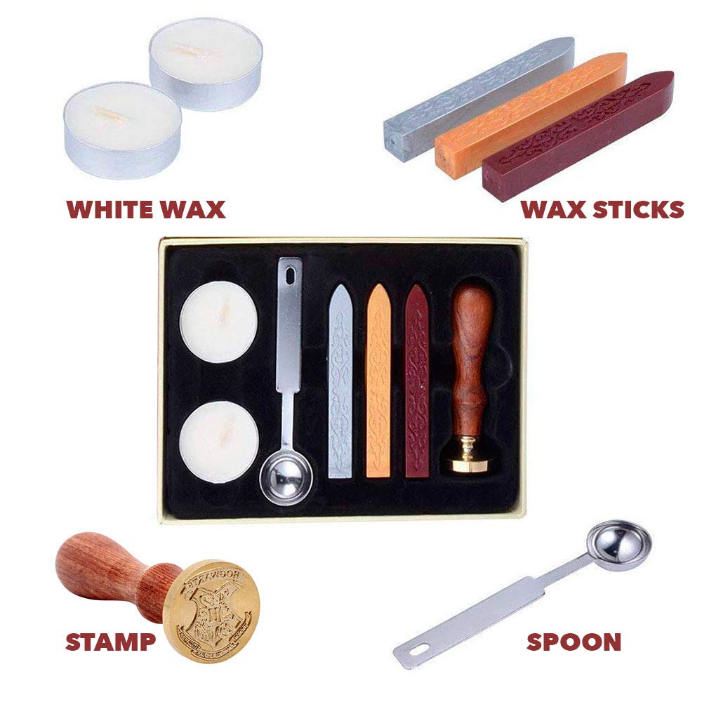 BELMAKS 7PCS Harry Potter Wax Stamp Seals Kit with Vintage Seal Wax Stamp Hogwarts for Postcard Invitation Letters Gifts and Crafts Letter Prints Envelope Wooden Set
