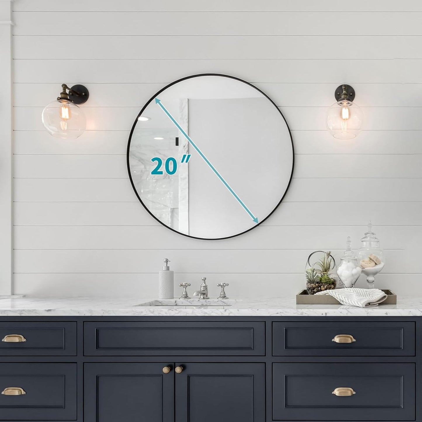20 inch Fabuday Black Circle Mirror for Wall - Round Mirrors for Bathroom, Entryway, Living Room, Hallway, Bedroom
