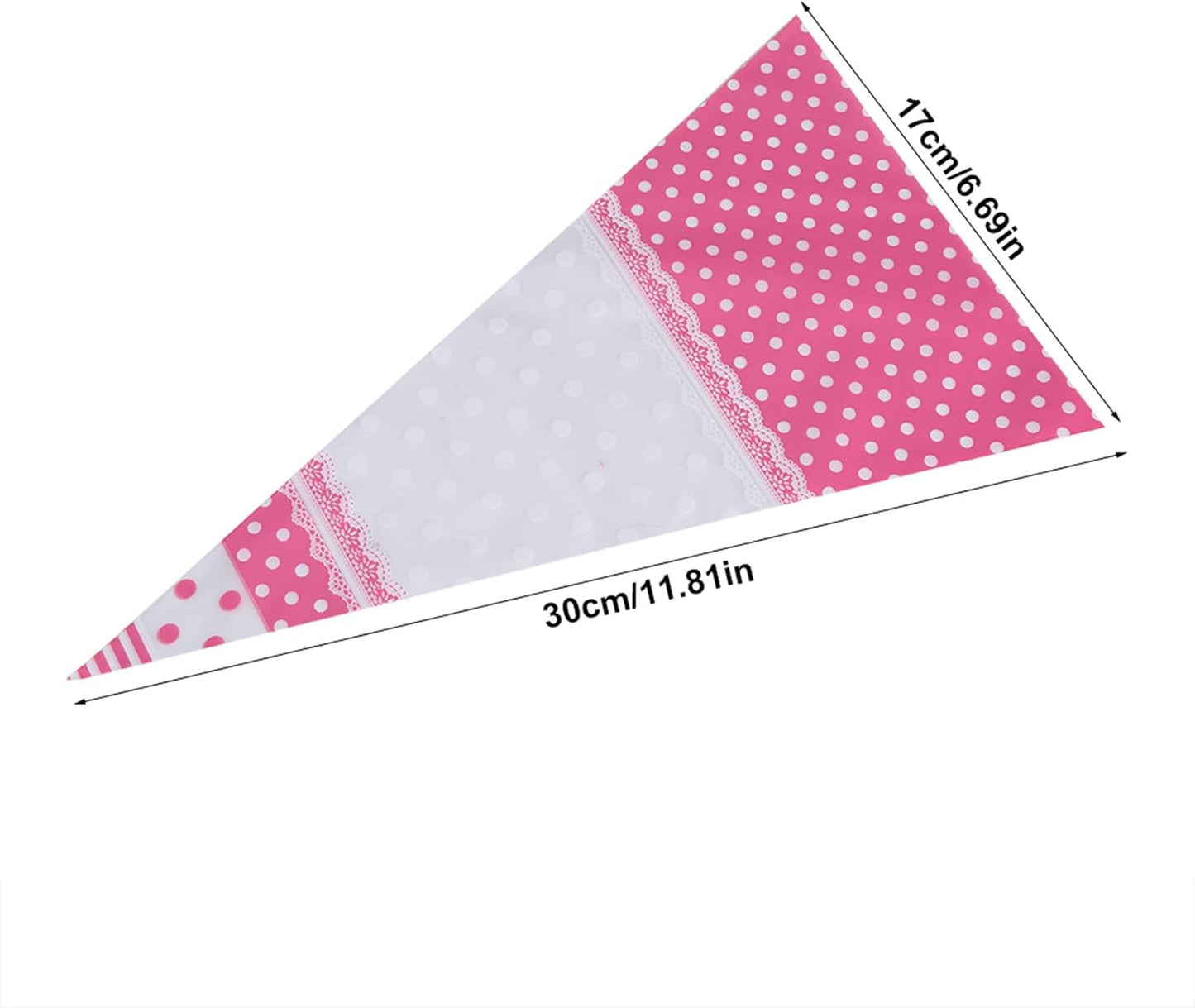 FTVOGUE 50 Piece Clear Cone-Shaped Treat Bags with Twist Ties, Cellophane Candy Bags (Pink)