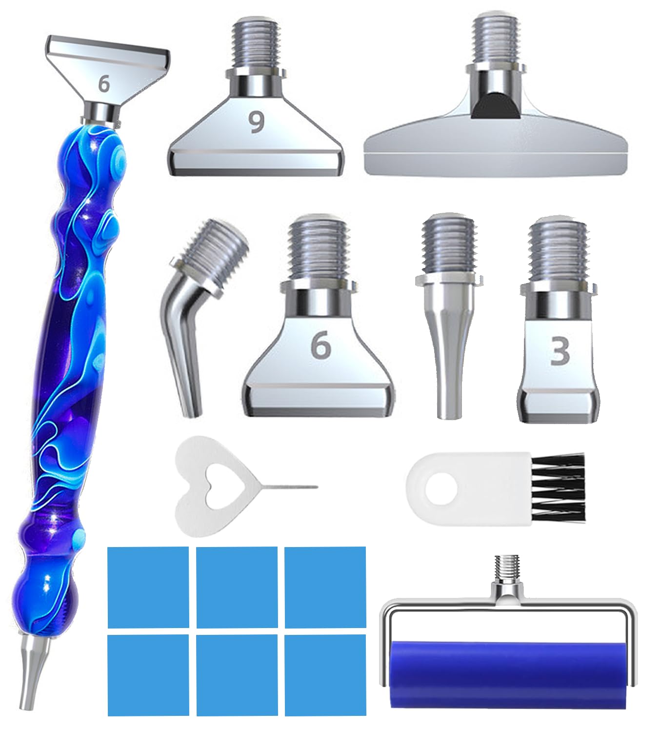 Hailivike 17PCS Threaded Diamond Art Tools, Upgraded Stainless Steel Tips Diamond Painting Pen No Loosen, Blue Set