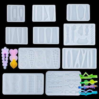 FineInno 10Pcs Barrette Resin Molds,DIY Hair Pin Casting Mold,Hair Clip Mold,Strip Silicone Molds,Jewelry Molds for Epoxy Resin,Hair Pin,Bookmark,Pendant