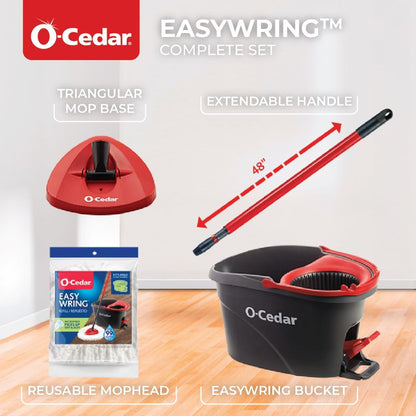O-Cedar EasyWring Microfiber Spin Mop - Efficient Floor Cleaning System | Red & Gray Standard Size