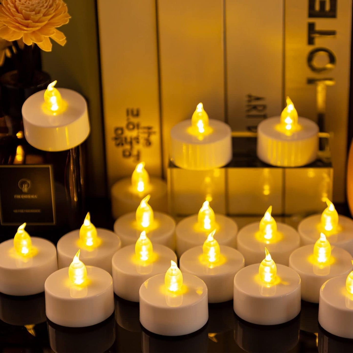 PUNPUBA LED Tea Lights Flameless Candles: 12Pack Battery Operated Candle Realistic and Bright Flickering Holiday Gift Long Lasting 200Hours for Seasonal & Festival Celebration WarmYellow