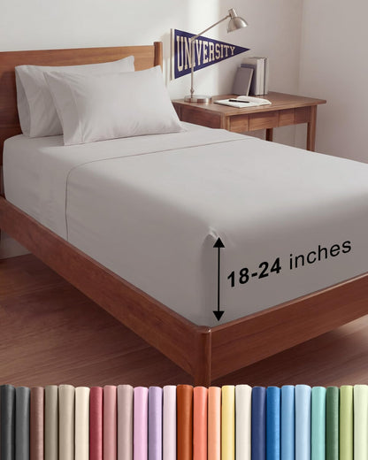 Skiennix Extra Deep Twin XL Sheet Set | 4-Piece Breathable Cooling Bedding - Soft, Wrinkle-Free Light Grey