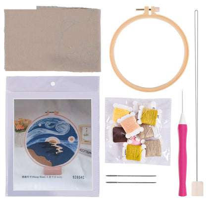 Abillyn Punch Needle Embroidery Starter Kit for Beginner, Punch Needle Fabric with Starry Sky Pattern, Embroidery Hoops and Embroidery Pen (Moonlit Night)