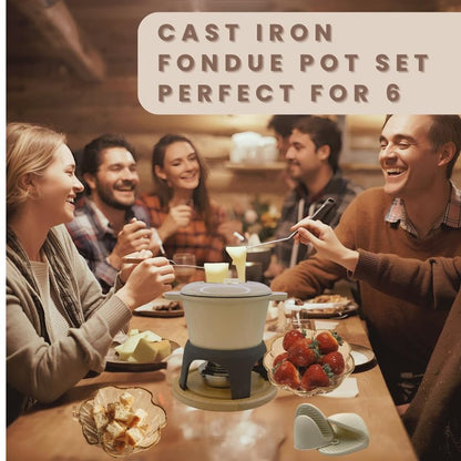Cast Iron Fondue Set 15-Pcs With Accessories Fondue Kit For Swiss Fondue Cheese Meat Oil Fondue Pot Fondue Pot set, Cheese Fondue Set, Chocolate Fondue Pot, Cheese Melting Pot, Fondue Pot Non Electric