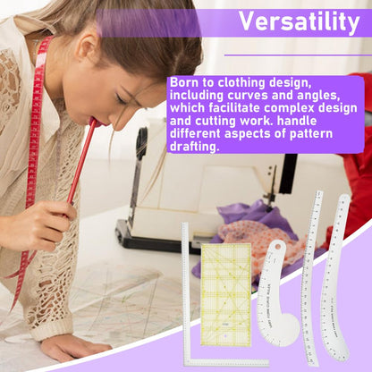 Morimoe Fashion Sewing Ruler, Vary Form Curve Ruler, French Curves Measuring Cloth Design, Drawing Pattern, Aluminum (5-Pcs Set)