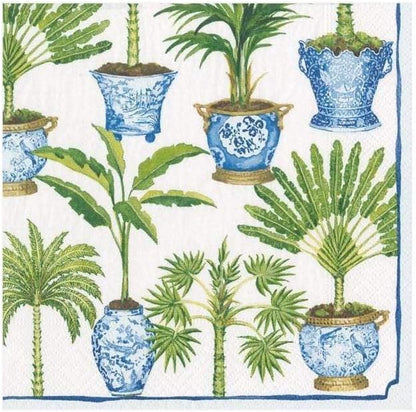Caspari Potted Palms Paper Cocktail Napkins, Two Packs of 20 in White