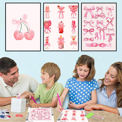 BAWKENTON 9 Pack Pink Diamond Art Kits for Adults, Girlly DIY Modern Diamond Painting Kits 5D Diamond Dots Gem Art Crafts with Tools, Hobbies for Women Crafts for Gift-10X14in