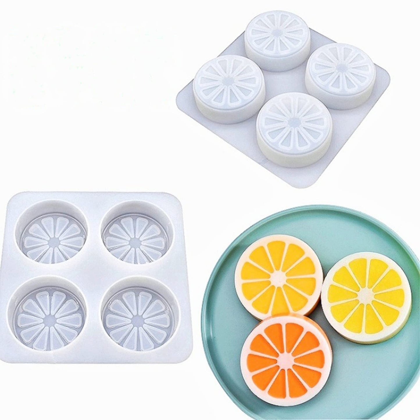 DD-life 2 Pcs 4 Cavity Lemon Slice Silicone Molds Orange Slice Silicone Molds for Handmade SoapCake Decorating DIY Fondant Candy Making Chocolate Pudding Mousse Cupcake Topper Birthday Party Moulds