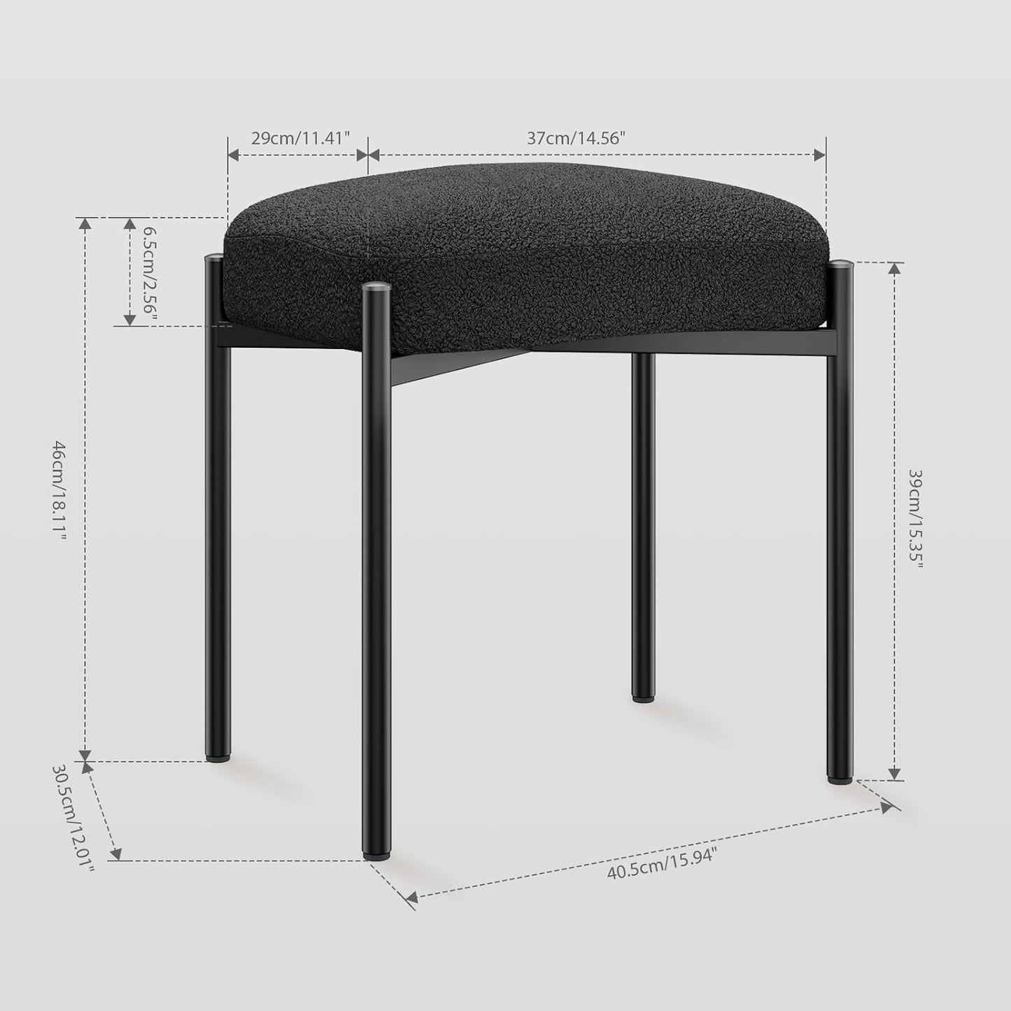 14.57" D11.42" W18.11" UHBD034B YMYNY Vanity Stool, Footrest, Square Ottoman Bench with Metal Legs, Makeup Dressing