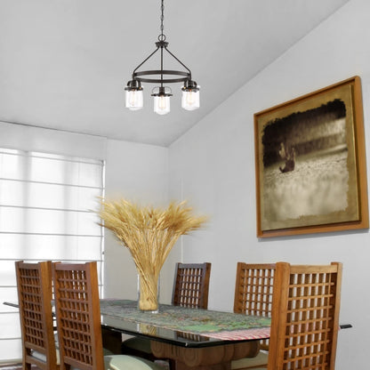 DESIGNERS FOUNTAIN Jaxon 3-Light Oil Rubbed Bronze Industrial Chandelier with Clear Glass Shades for Dining Rooms, 90683-ORB