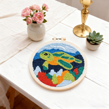 DIY Punch Needle Kits for Beginners Green Sea Turtle with Hoop Embroidery Punch Needle Starter Craft Set Easy for Adults and Children Festival Gift and Decoration 20x20cm-5