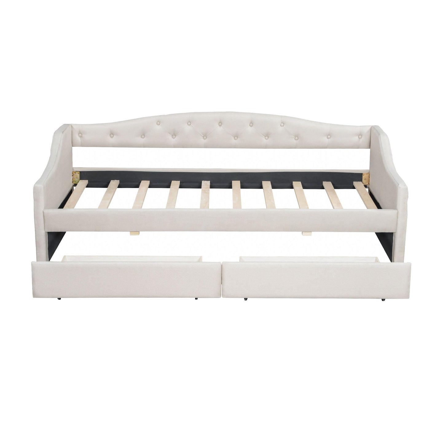Ball & Cast Twin XL Size Daybed with Storage Drawers and LED Light, Linen Upholstered Day Bed Frame with Solid Wood Slats for Guest Room,Apartment,No Spring Box Needed, Easy Assembly,Beige