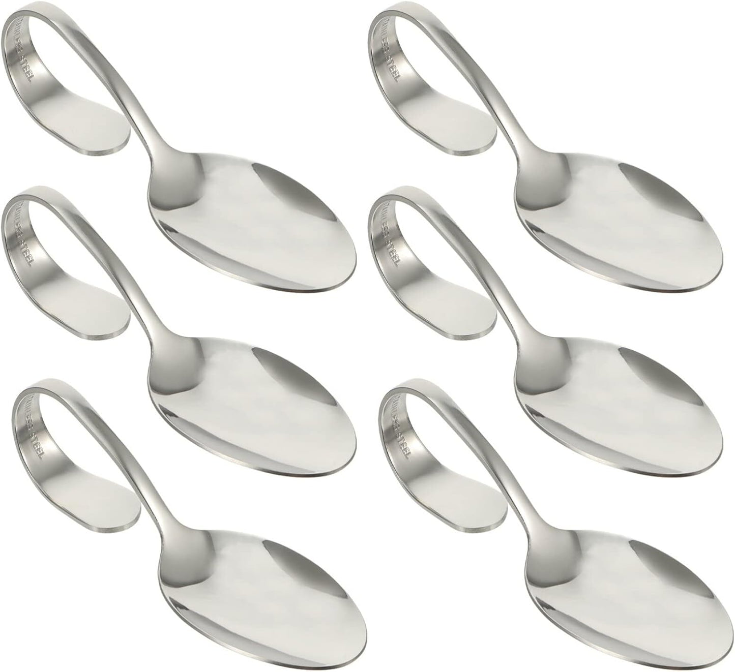 Hemoton 6pcs Bent Spoon Set, Curved Handle Stainless Steel Salad, Serving, Canape, Buffet Spoons