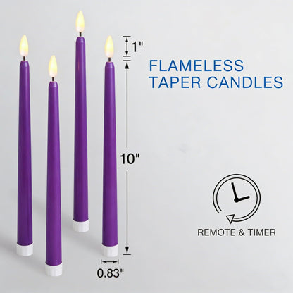 Ni-JASW Purple Flameless Taper Candles with Remote, Battery Powered LED Candlesticks Flickering Home Decor Set of 4