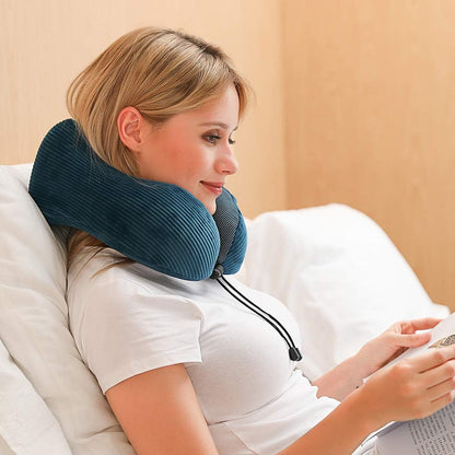 Memory Foam Neck Pillow with 360-Degree Head Support, Lightweight Travel Airplane Pillow with Storage Bag for Sleeping,