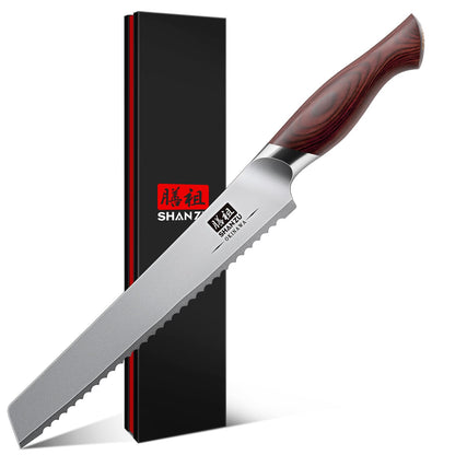 SHAN ZU Bread Knife 8 Inch, Japanese High Carbon 10Cr15Mov Stainless Steel Cake Knife, Razor Sharp Sourdough Slicing Knife, Multifunction Serrated knife for Homemade Bread