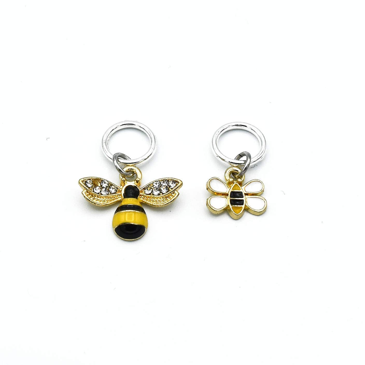 Honey Bee Knitting Stitch Markers with Storage Tin | Ring Style Closed Rings | Bee & Honeycomb Charms for Knitters | Gift for Yarn Lovers | Handmade by Pretty Warm Designs