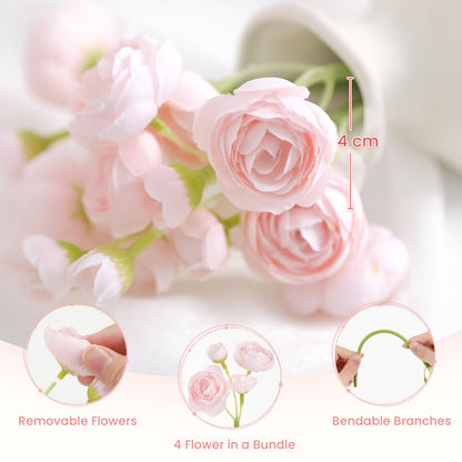 Alupssuc 30Pcs Ranunculus Artificial Flowers Faux Silk Mini Ranunculus, Spring Flowers Artificial Indoor for DIY Bouquets, Bulk Fake Wedding Filler Flowers for Bride Shower Decorations, Shabby Blush