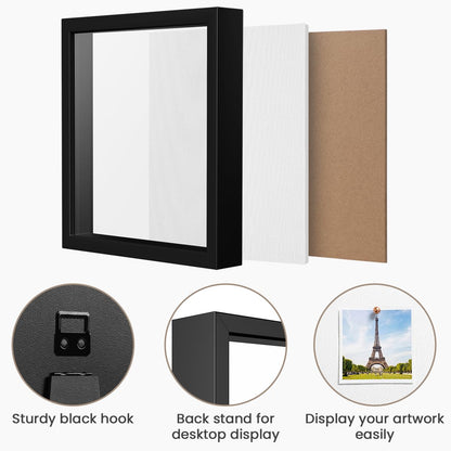 11x14 Shadow Box Frame | Soft Linen Back & Push Pins Included, Polystyrene Glass Memory Display Case for Flowers, Tickets & Cherished 3D Items, Black