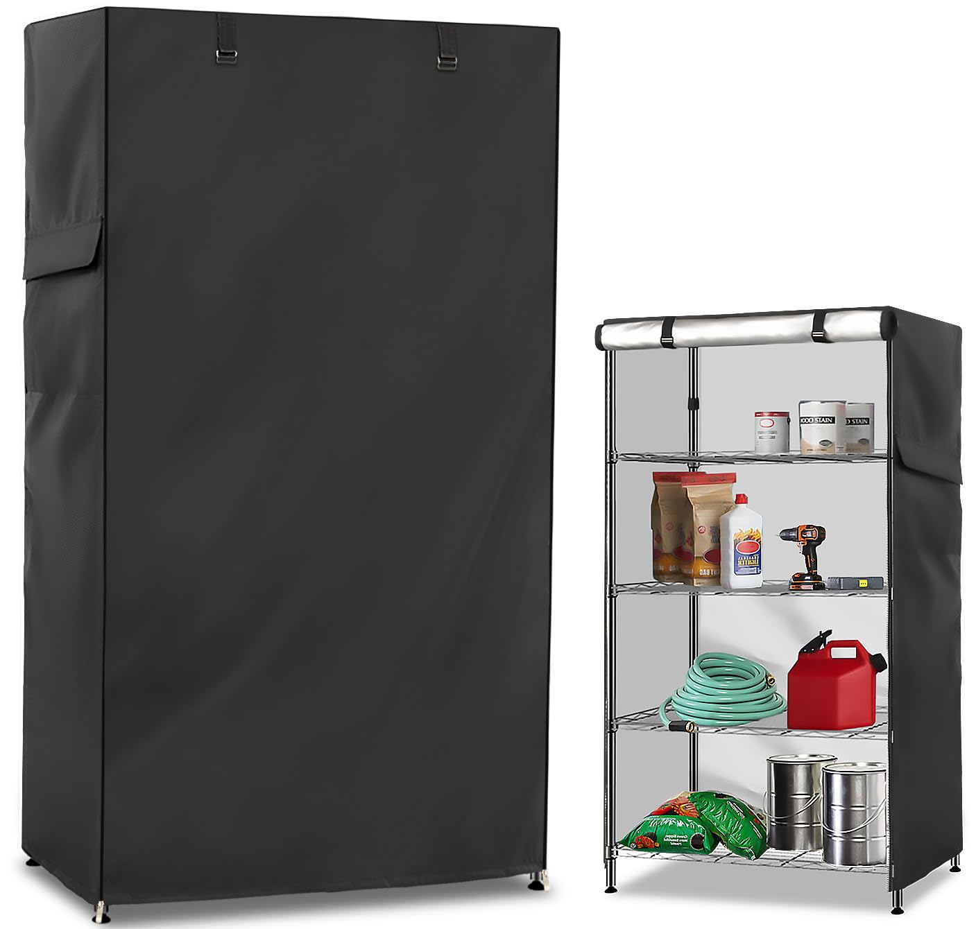 Exokugo Wire Shelf Cover,600D Heavy Duty 100% Waterproof Shelf Covers for Wire Shelving,Outdoor Storage Shelves Cover for Metal Rack,48" W x 18" D x 82" H,Black
