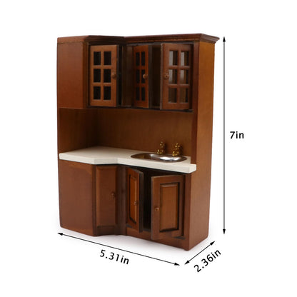 Dollhouse Kitchen Cabinets 1 12 Scale Miniature Furniture Mini House Furniture Accessories Furnishings Decoration Present for Miniature Collectors (Brown)