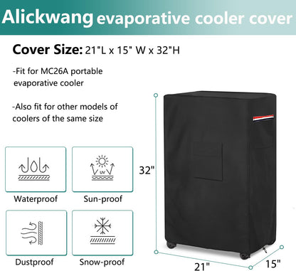 AIickwang Outdoor Evaporative Cooler Cover | 600D Heavy Duty Waterproof for Hessaire MC26A | Black, 21" x 15" x 32"