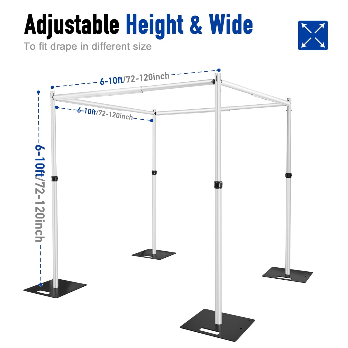 Hecis 10x10FT Square Backdrop Stand, Heavy Duty Adjustable Pipe and Drape Kit, Flower Wall Background Stand for Event Birthday Party and Wedding Decor